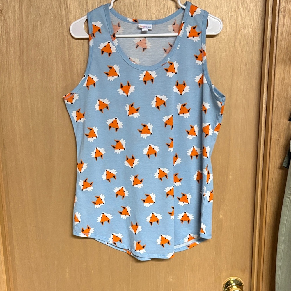 LuLaRoe XL Light Blue Fox Pattern Tank Top